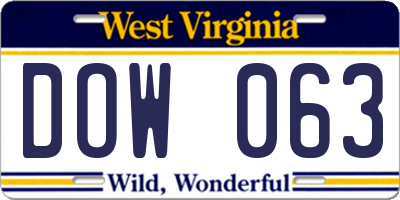 WV license plate DOW063