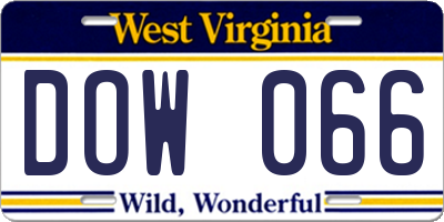 WV license plate DOW066