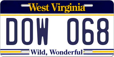 WV license plate DOW068