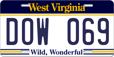 WV license plate DOW069