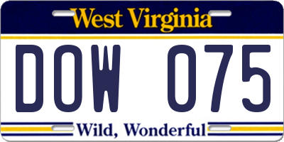 WV license plate DOW075