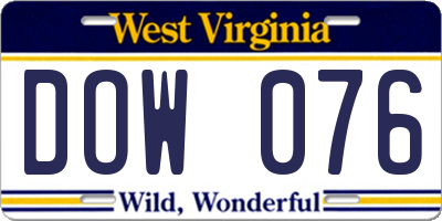 WV license plate DOW076