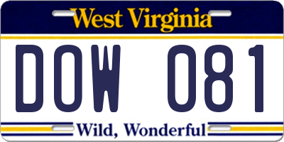 WV license plate DOW081