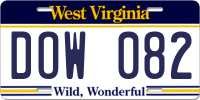 WV license plate DOW082