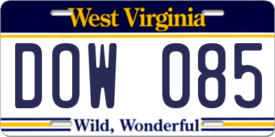 WV license plate DOW085