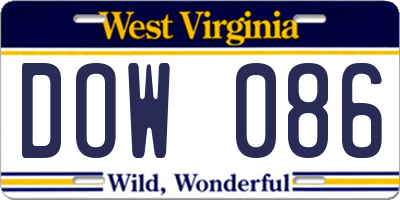 WV license plate DOW086