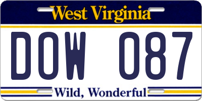 WV license plate DOW087