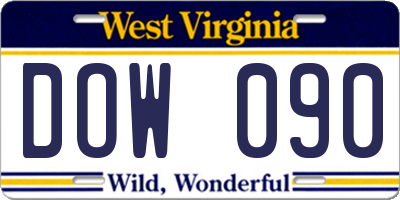 WV license plate DOW090