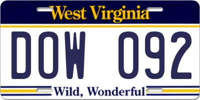 WV license plate DOW092
