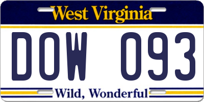WV license plate DOW093