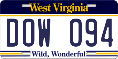 WV license plate DOW094