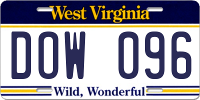 WV license plate DOW096