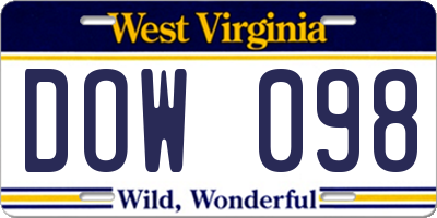 WV license plate DOW098