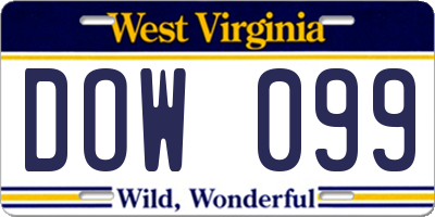 WV license plate DOW099