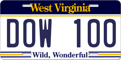 WV license plate DOW100