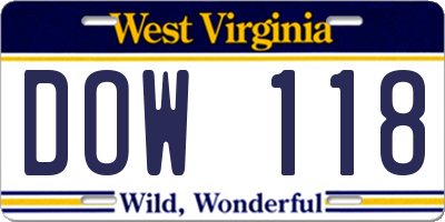 WV license plate DOW118