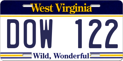 WV license plate DOW122