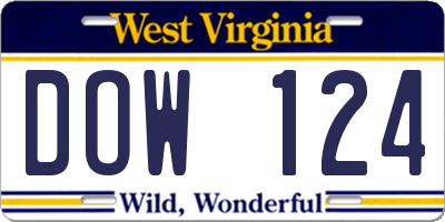 WV license plate DOW124