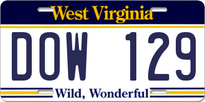 WV license plate DOW129