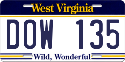 WV license plate DOW135