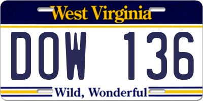 WV license plate DOW136