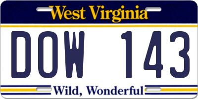 WV license plate DOW143