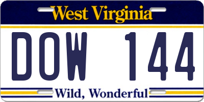 WV license plate DOW144