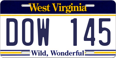 WV license plate DOW145