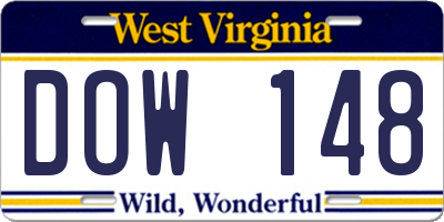 WV license plate DOW148