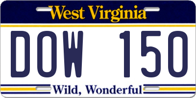 WV license plate DOW150