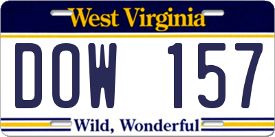 WV license plate DOW157