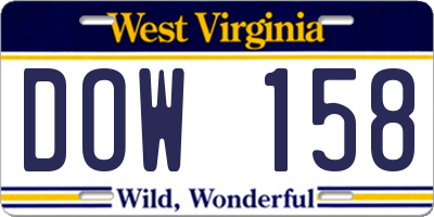 WV license plate DOW158