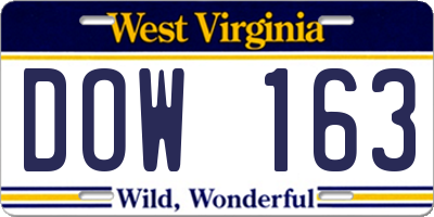 WV license plate DOW163