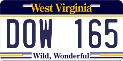 WV license plate DOW165