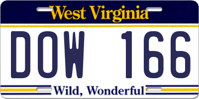 WV license plate DOW166