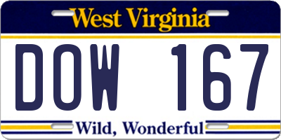 WV license plate DOW167