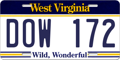 WV license plate DOW172