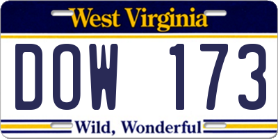 WV license plate DOW173