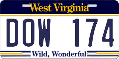 WV license plate DOW174