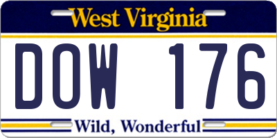 WV license plate DOW176