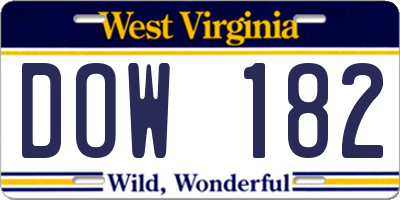 WV license plate DOW182