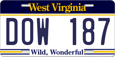 WV license plate DOW187