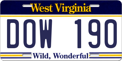 WV license plate DOW190