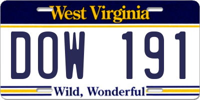 WV license plate DOW191