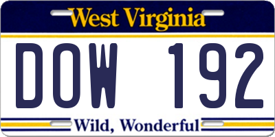 WV license plate DOW192