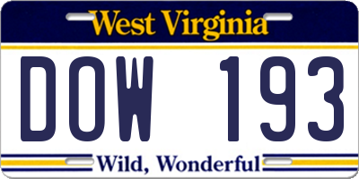 WV license plate DOW193