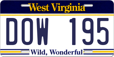 WV license plate DOW195