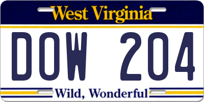 WV license plate DOW204