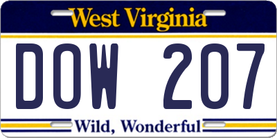 WV license plate DOW207