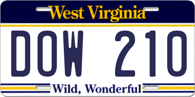 WV license plate DOW210